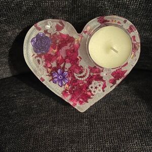 Romantic Heart-Shaped Candle Holder with Floral Accents